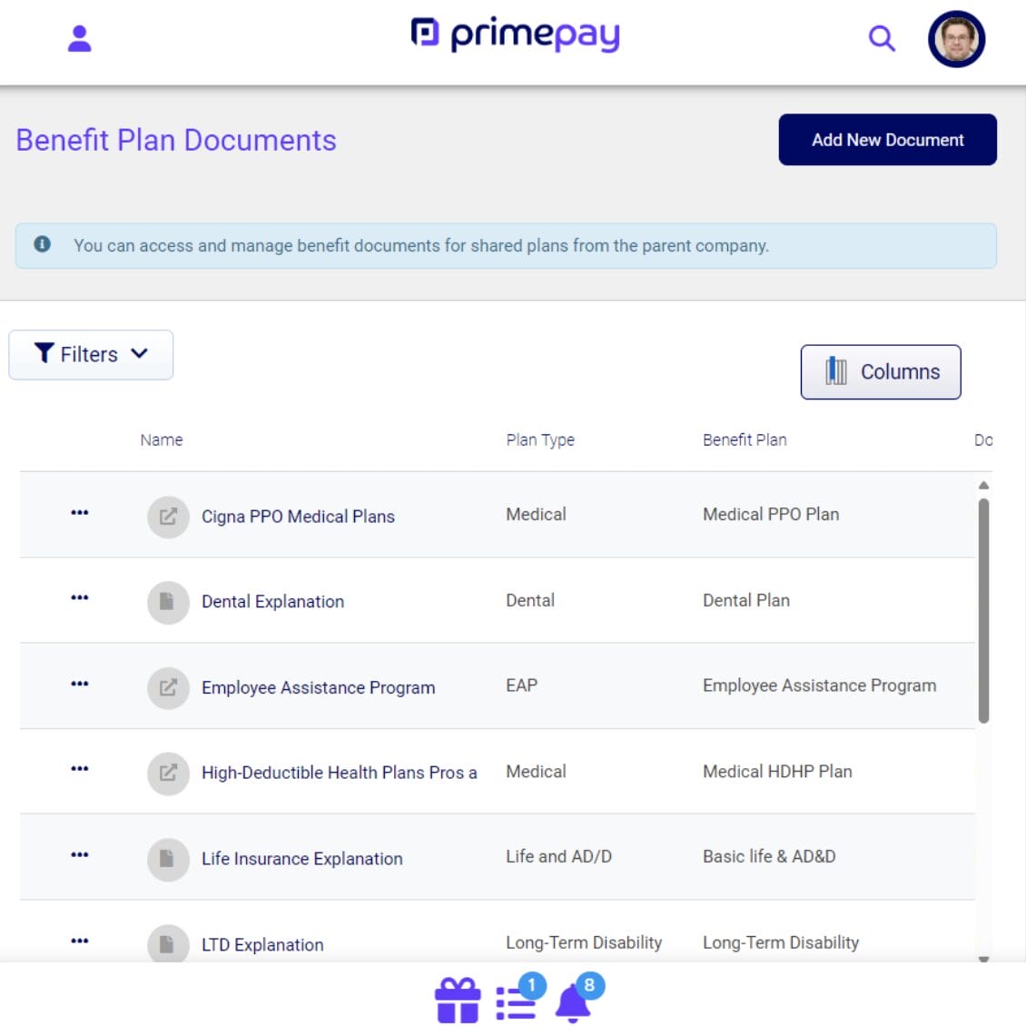 employee benefits platform administrative screen for HR staff