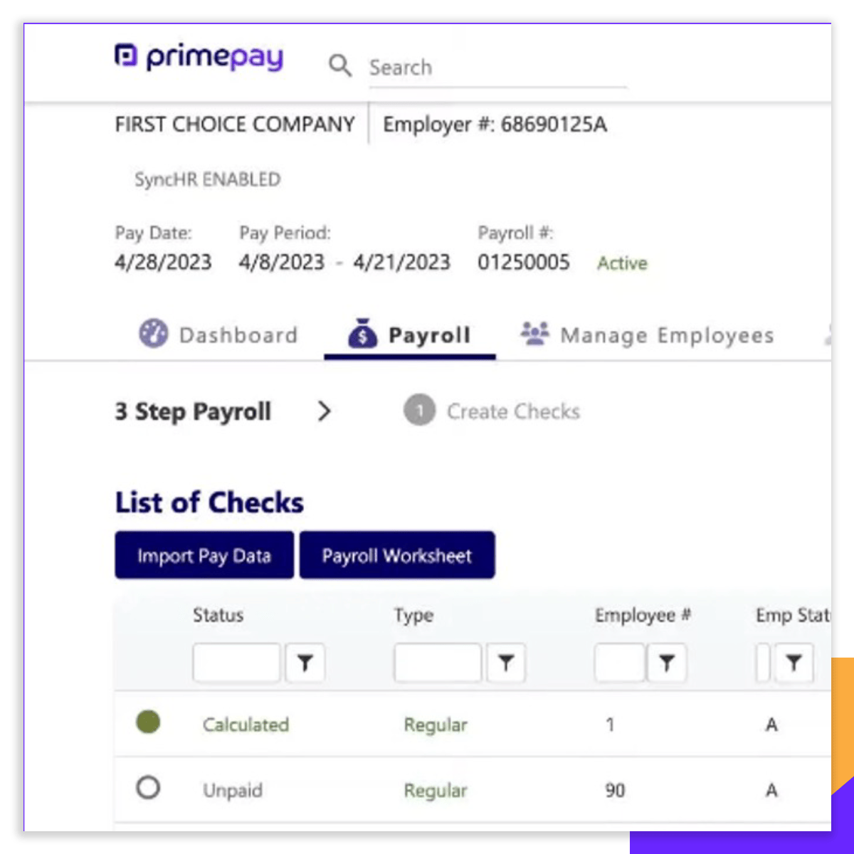 time tracking and payroll software screenshot